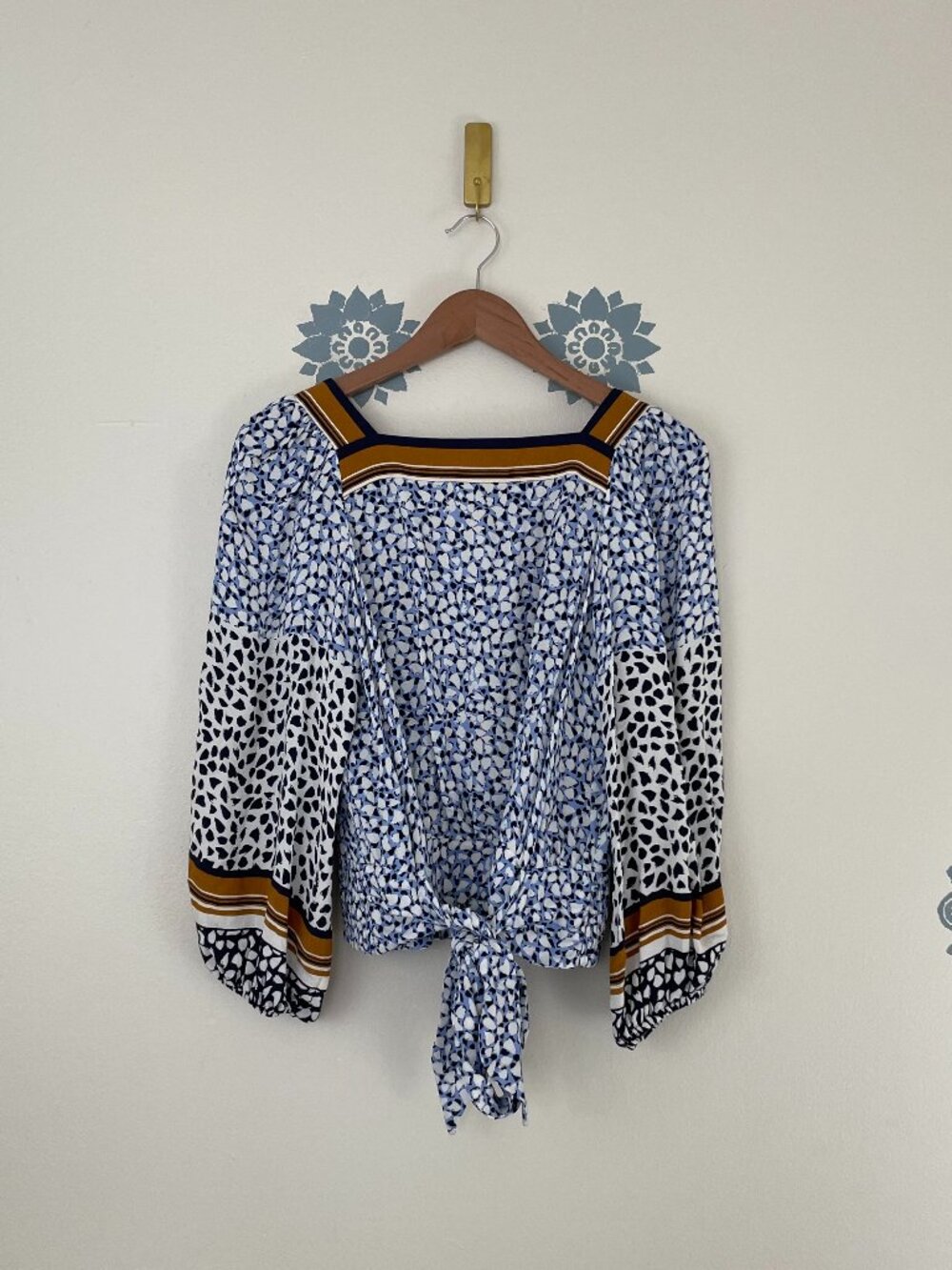 Anthropologie Maeve Philippa Blue Printed Blouse Size XS
